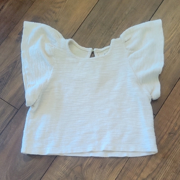 Madewell Flutter Sleeve Textured Linen Color Top, Xs - Picture 2 of 7